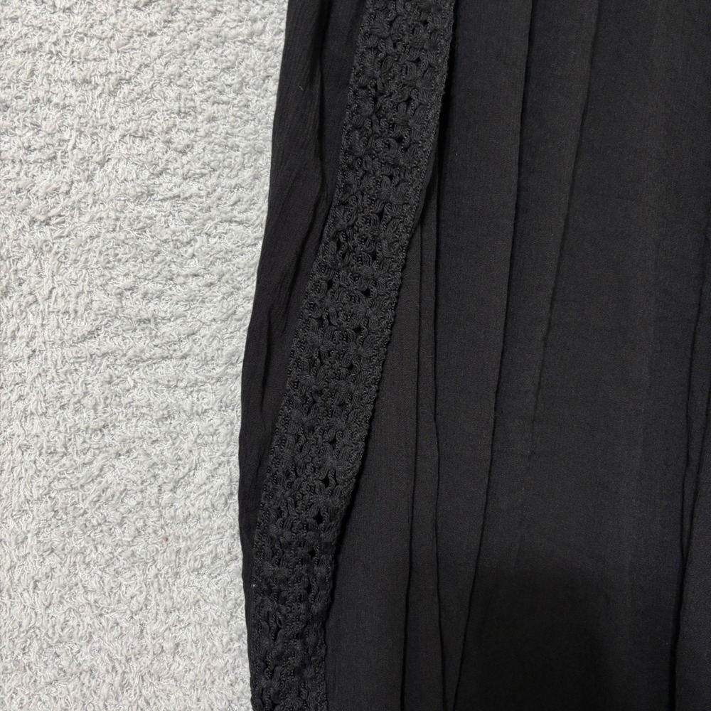 Wide Leg Black Lounge Pants 3X Elastic Waist Drawstring Crochet Side Detail - Picture 7 of 11